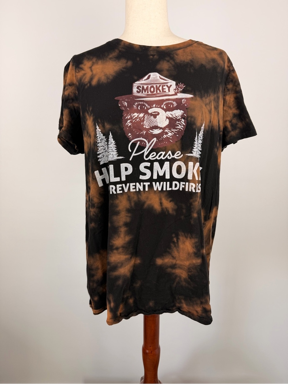 Grateful Dead Black & Brown Tie-Dye Smokey Bear Graphic Tee Size L
